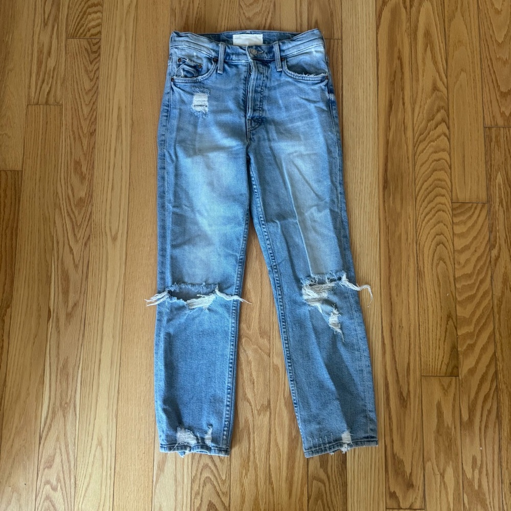 MOTHER superior the tomcat confession revolve Distressed Light Blue Jeans